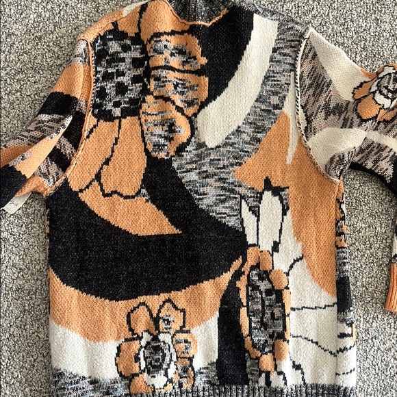 Free People Orange and Black Floral Cardigan Sweater - Picture 2 of 2